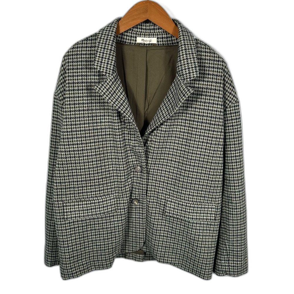 Madewell Oversized Knit Houndstooth Blazer Size Medium True Black Office Career